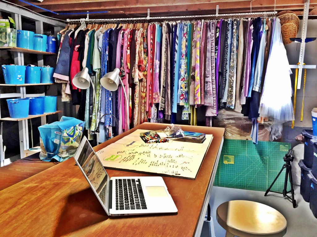photograph of a desk in a sewing studio